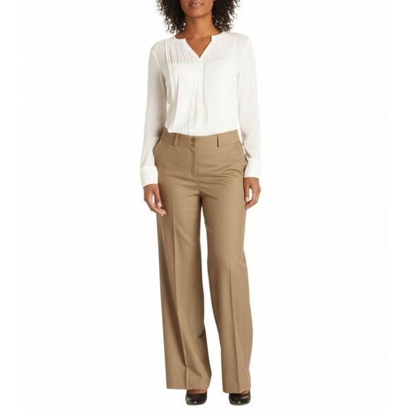 Faconnable Women’s Beige Wool Blend Trousers Size 14 Lined Tailored Straight Leg - Picture 1 of 8